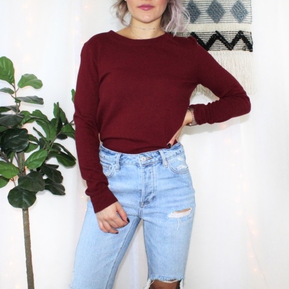 J. Crew Factory Sweaters - J.Crew Burgundy Wine Cotton Wool Teddie Sweater